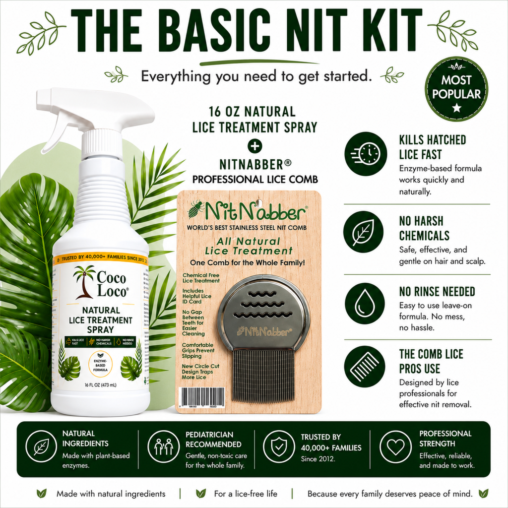 COCO LOCO NIT KIT: 16 OZ. COCO LOCO ALL NATURAL LICE TREATMENT-NITNABBER PROFESSIONAL LICE COMB